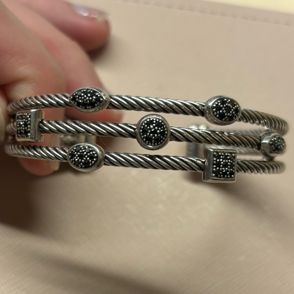 Sterling silver David Yurman bracelet with black diamonds